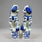Blue & White Phoenix Chinoiserie Ceramic Fu Dog Lion Set