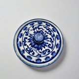 Blue & White Ceramic Storage Jar with Ceramic Handle and Candle