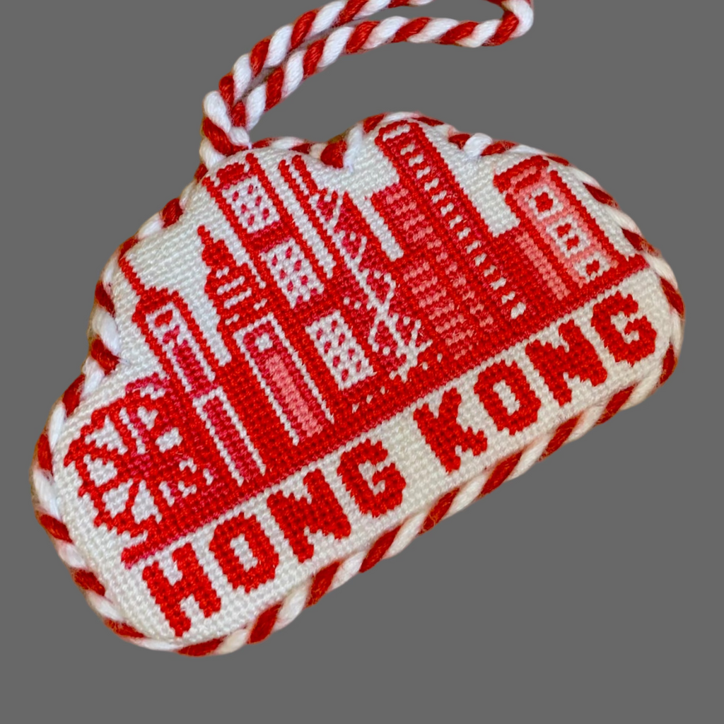 Hong Kong Skyline Candy Cane Needlepoint Ornament