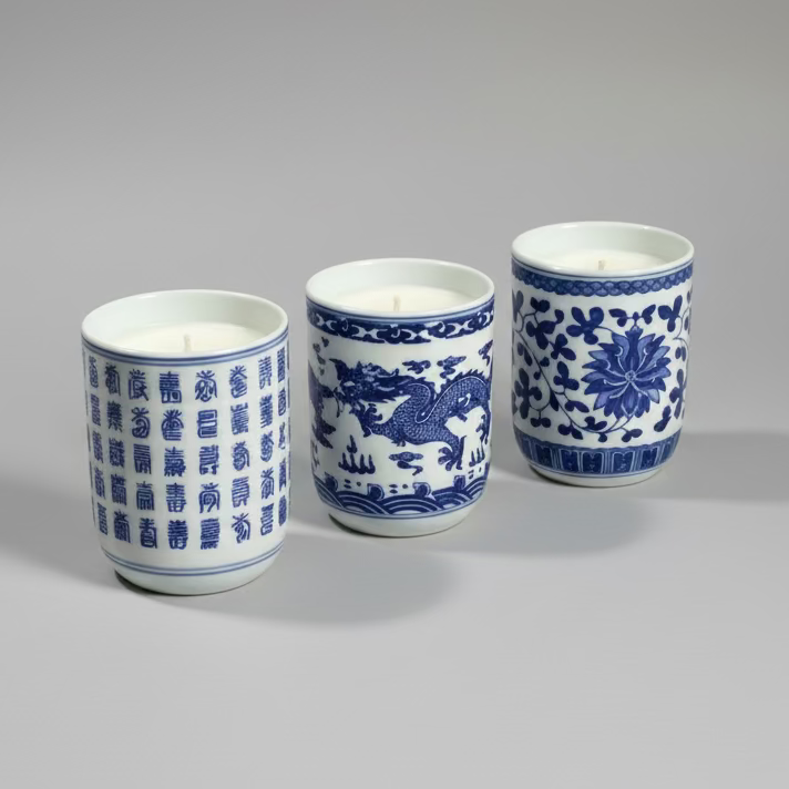 Blue & White Chinese Mug with Candle - Thorn and Burrow