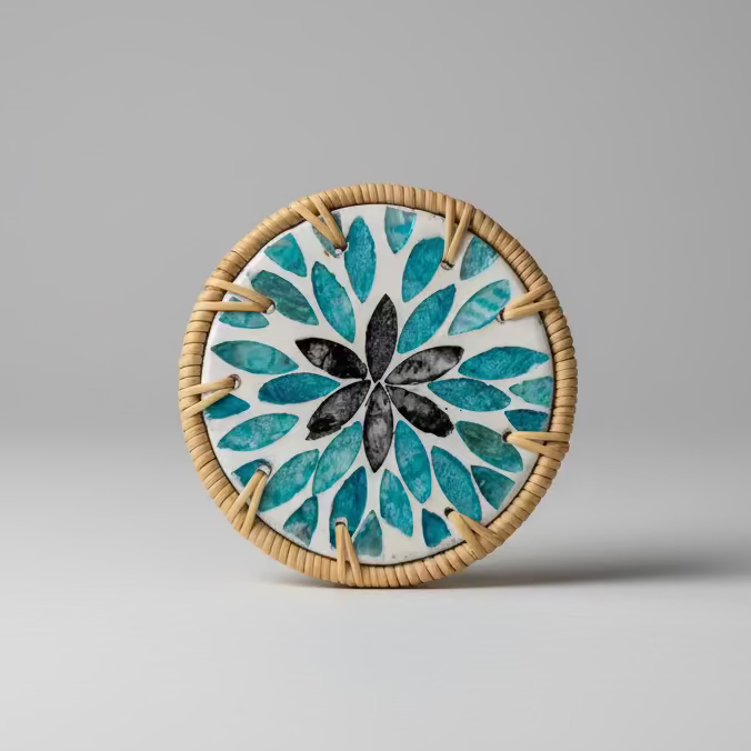 Woven Rattan and Ceramic Coasters Collection