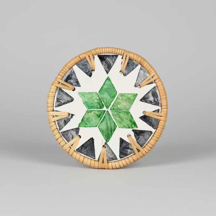 Woven Rattan and Ceramic Coasters Collection