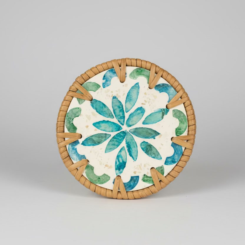 Woven Rattan and Ceramic Coasters Collection
