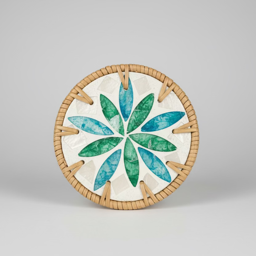Woven Rattan and Ceramic Coasters Collection