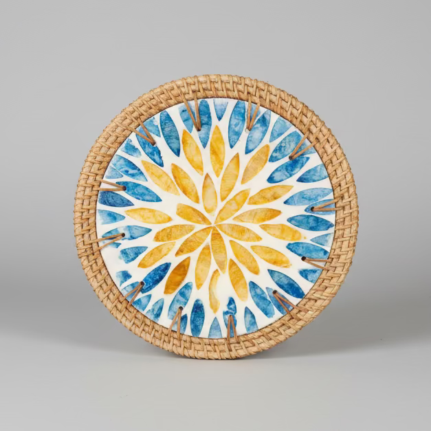 Woven Rattan and Ceramic Trivets Collection - Thorn and Burrow