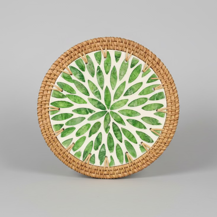 Woven Rattan and Ceramic Trivets Collection - Thorn and Burrow