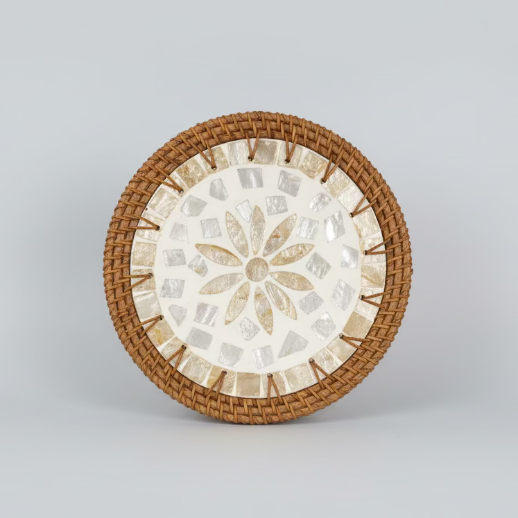 Woven Rattan and Ceramic Trivets Collection - Thorn and Burrow