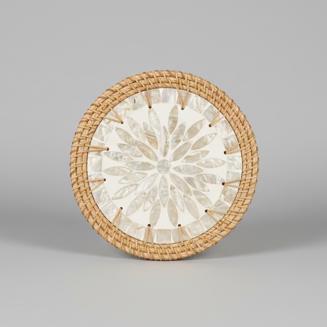 Woven Rattan and Ceramic Trivets Collection - Thorn and Burrow