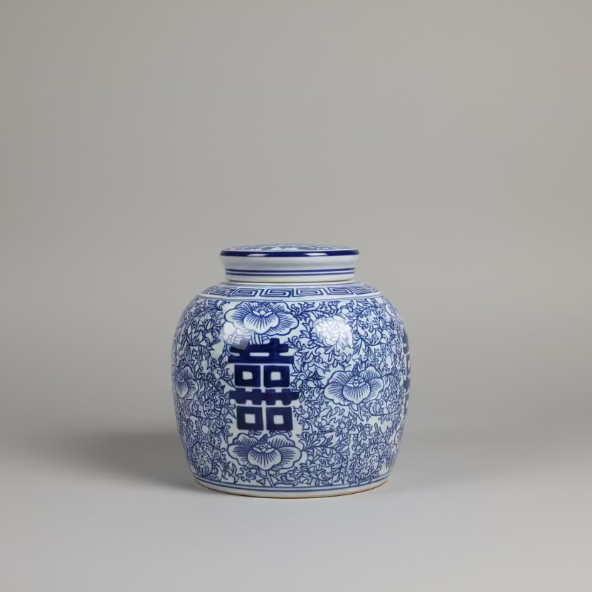 Double Happiness Ceramic Ginger Jar With Lid - Thorn and Burrow