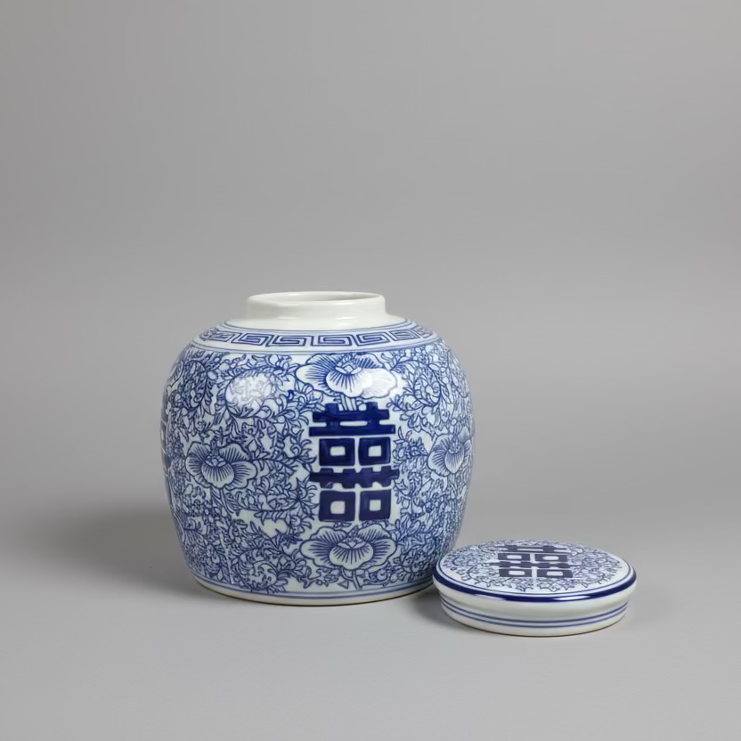 Double Happiness Ceramic Ginger Jar With Lid - Thorn and Burrow