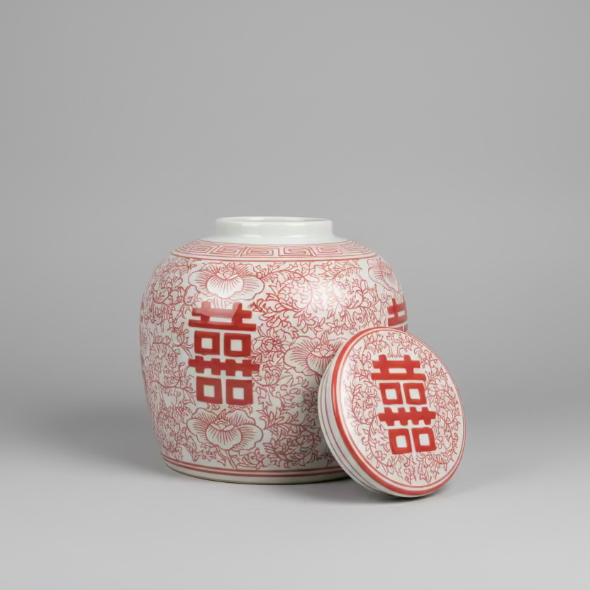 Double Happiness Ceramic Ginger Jar With Lid - Thorn and Burrow