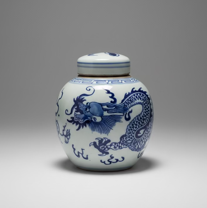 Blue & White Ceramic Round Ginger Jar