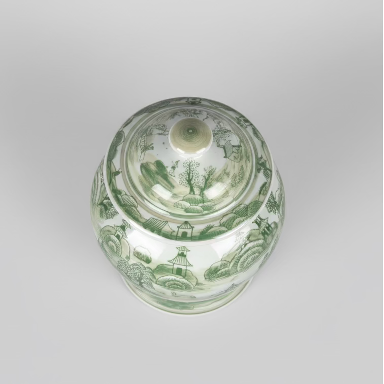 Green Village Ceramic Ginger Jar - Thorn and Burrow