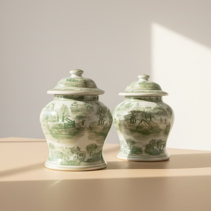 Green Village Ceramic Ginger Jar - Thorn and Burrow