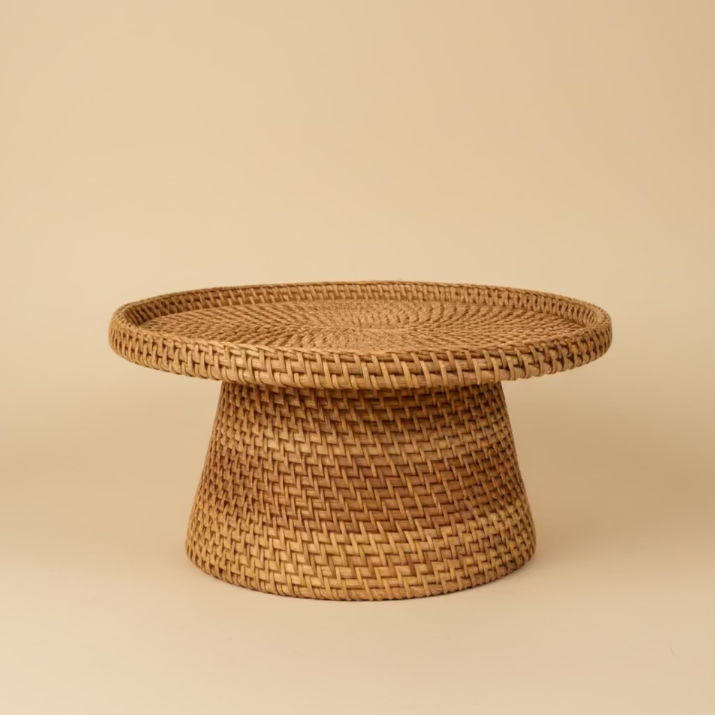 Woven Rattan Pedestal Stand - Thorn and Burrow