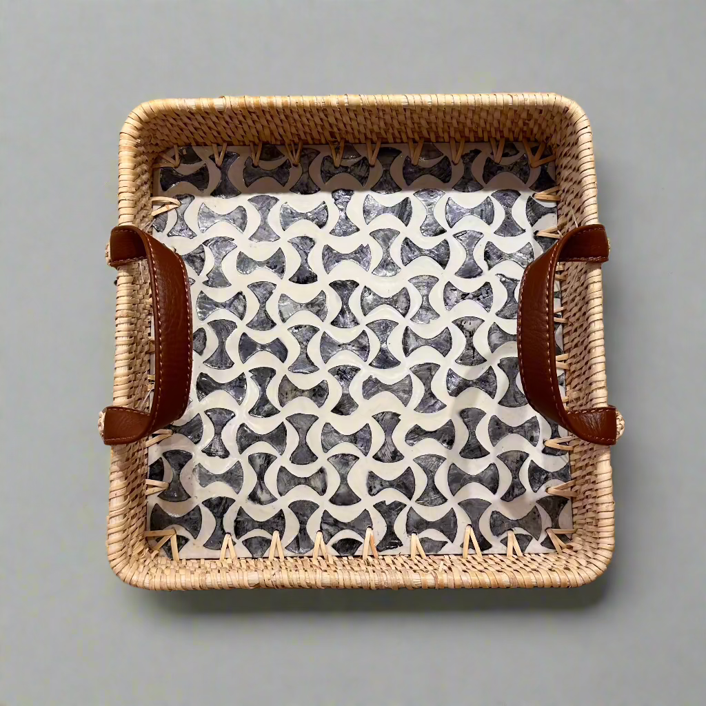 Woven Rattan and Capiz Shell Tray