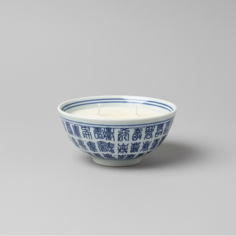 Blue & White Chinese Rice Bowl with Candle