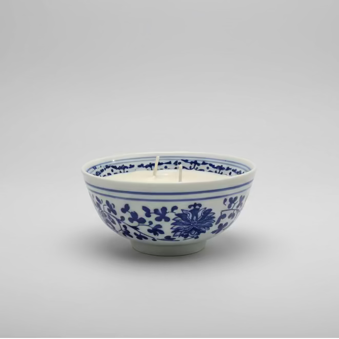 Blue & White Chinese Rice Bowl with Candle