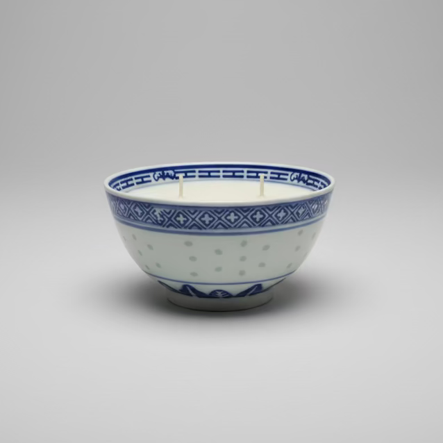 Blue & White Chinese Rice Bowl with Candle