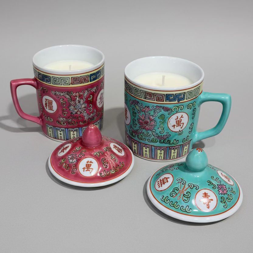 Chinese Mug with Lid and Candle