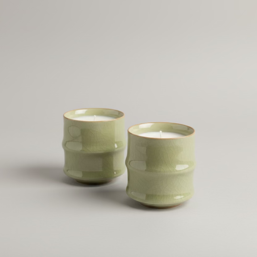 Craquelure Celadon Bamboo Tea Cup with Candle