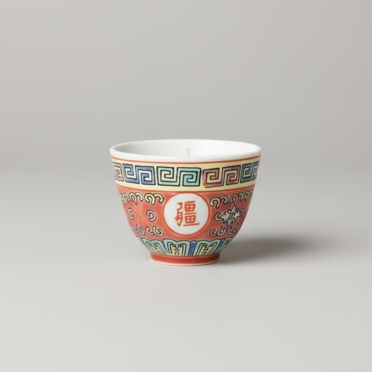 Colourful Chinese Tea Cup with Candle