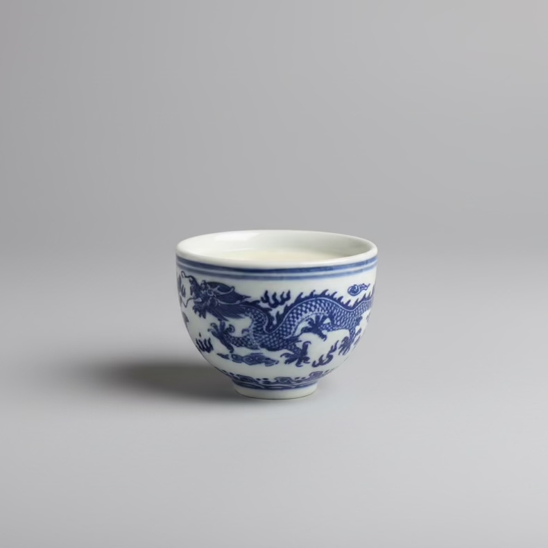 Blue & White Chinese Tea Cup with Candle