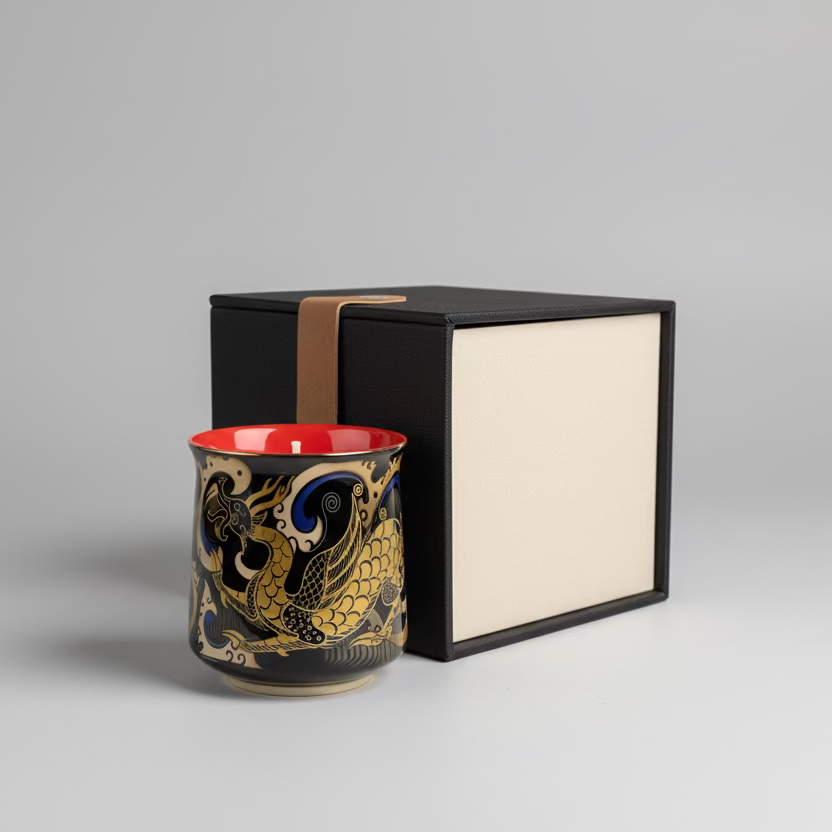 Noble Gold Ceramic Teacup Candle in Gift Box