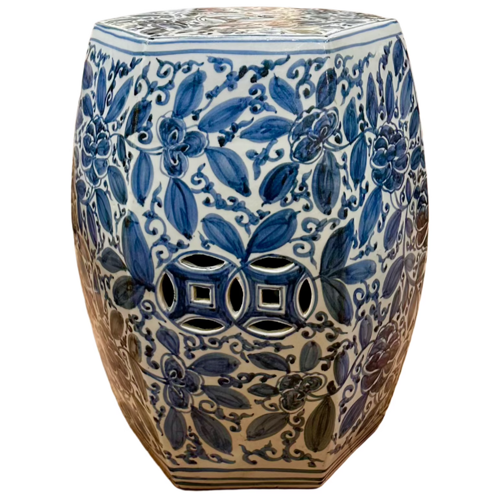 Chinoiserie Blue Petals Ceramic Stool