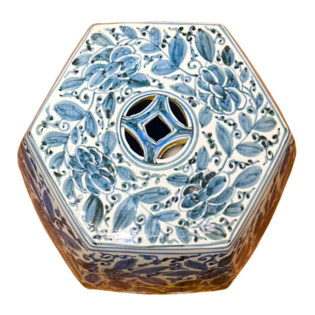 Chinoiserie Blue Petals Ceramic Stool