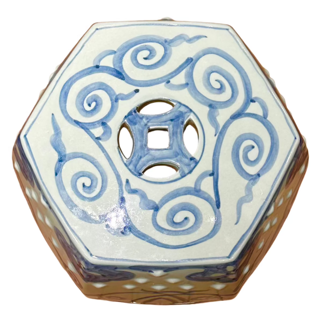 Chinoiserie Blue Cloud Ceramic Stool