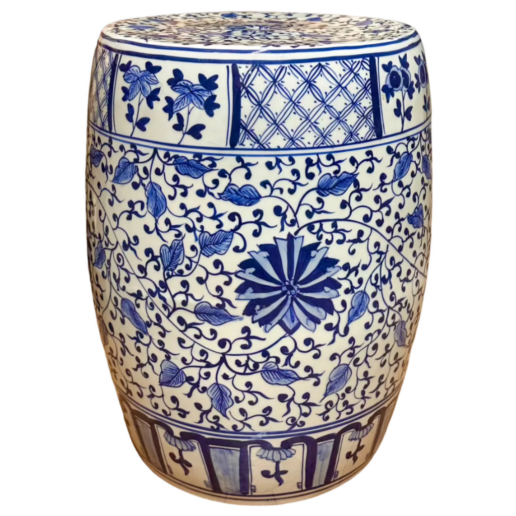 Chinoiserie Blue Tile Floral Ceramic Stool