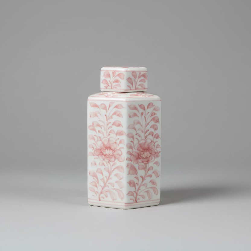 Floral Hexagon Ceramic Storage Jar with Lid