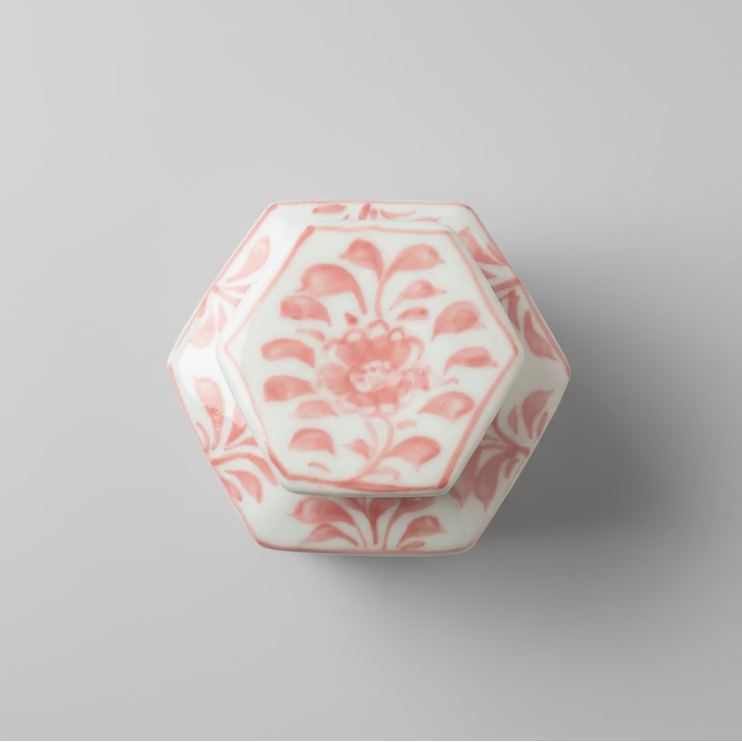 Floral Hexagon Ceramic Storage Jar with Lid