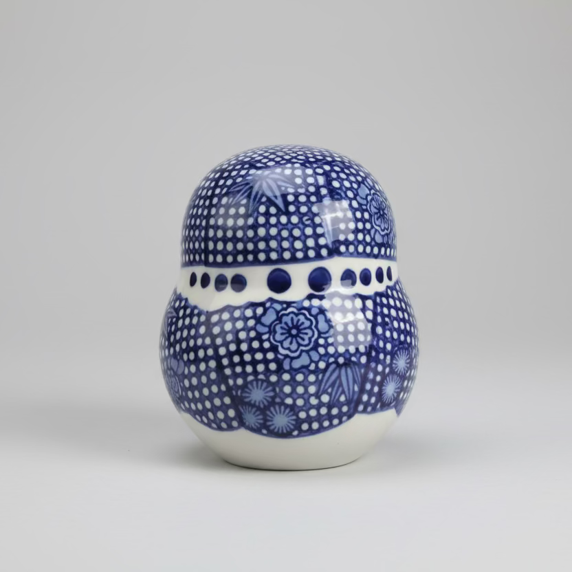 Hand-Painted Blue & White Ceramic Owl Figurine