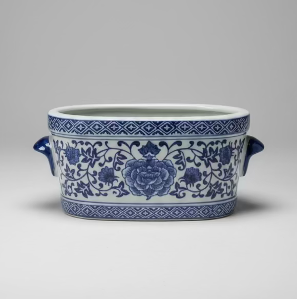 Floral Oval Ceramic Planter Pot with Handles