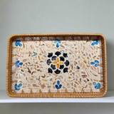 Mixed Shell Inlay Woven Rattan Serving Tray