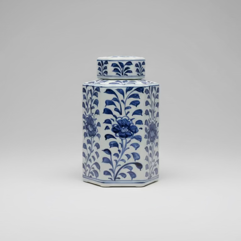 Floral Hexagon Ceramic Storage Jar with Lid