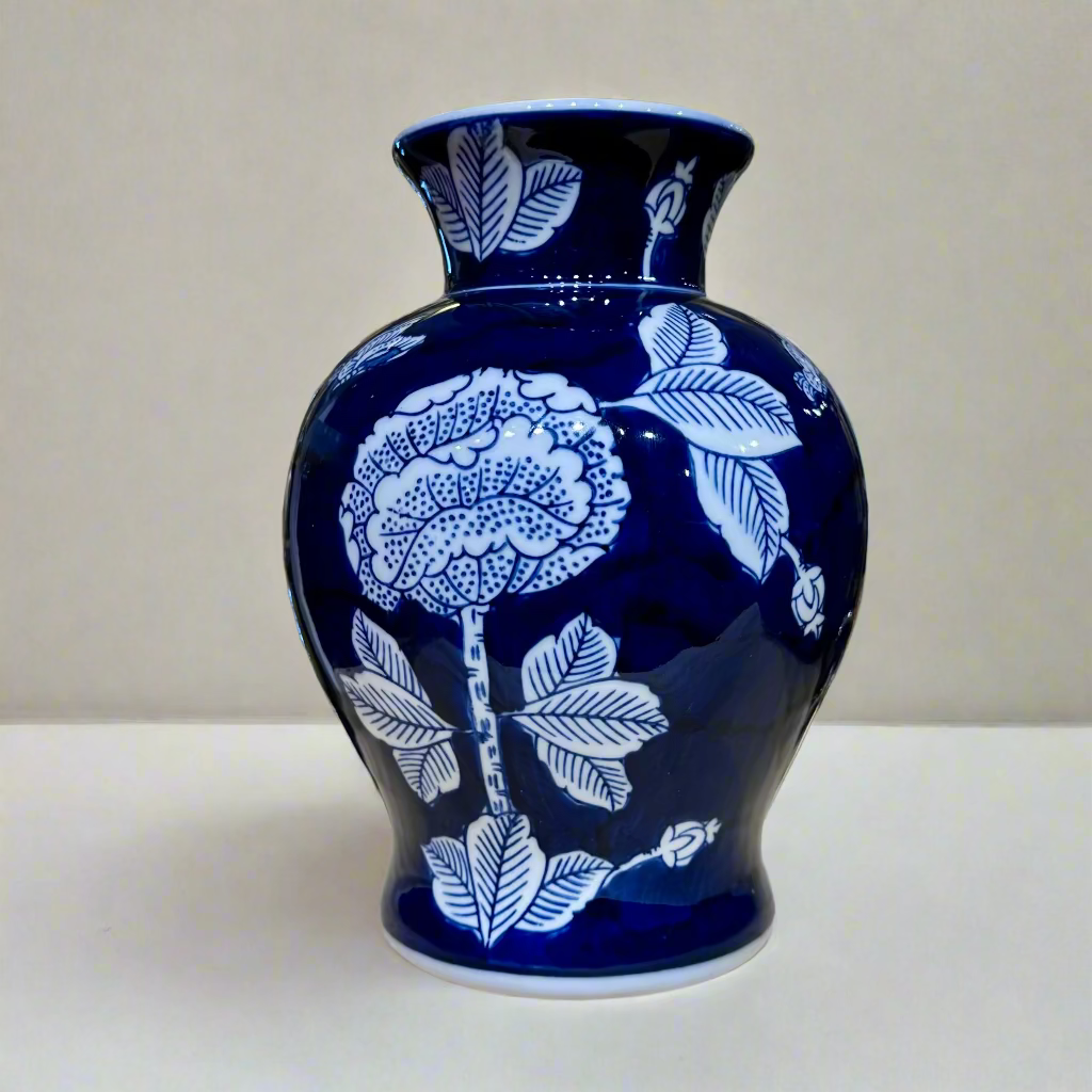 Lara Flora Ceramic Vase - Dark Blue