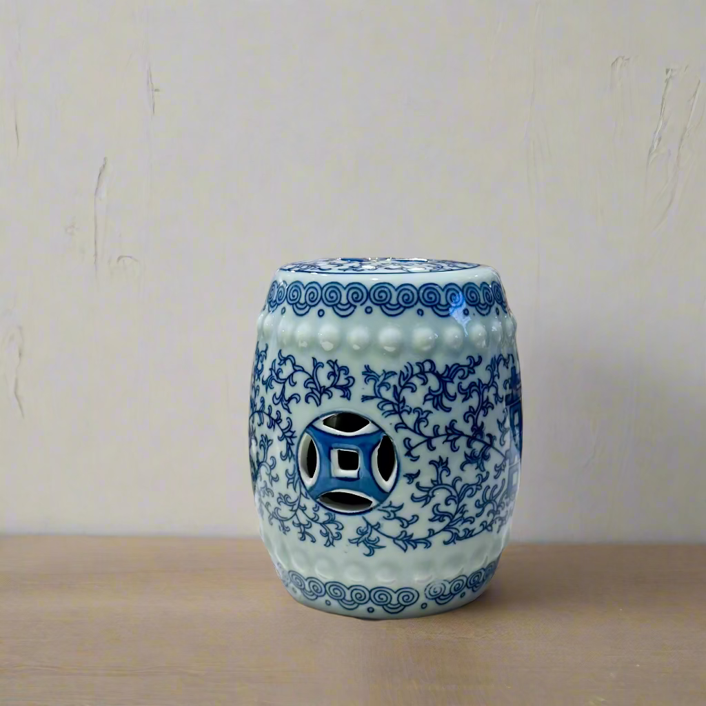 Blue & White Miniature Ceramic Stool