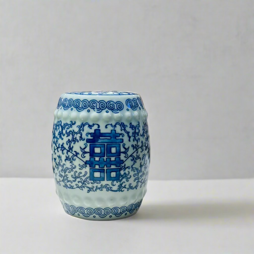 Blue & White Double Happiness Miniature Ceramic Stool