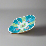 Chinese Hand-Painted Bok Choy Cabbage Leaf Scalloped Pedestal Bowl