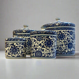 Blue & White Ceramic Storage Jar with Ceramic Handle