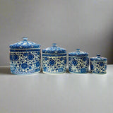 Blue & White Ceramic Storage Jar with Ceramic Handle