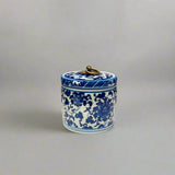 Blue & White Ceramic Storage Jar - Brass Ring Handle