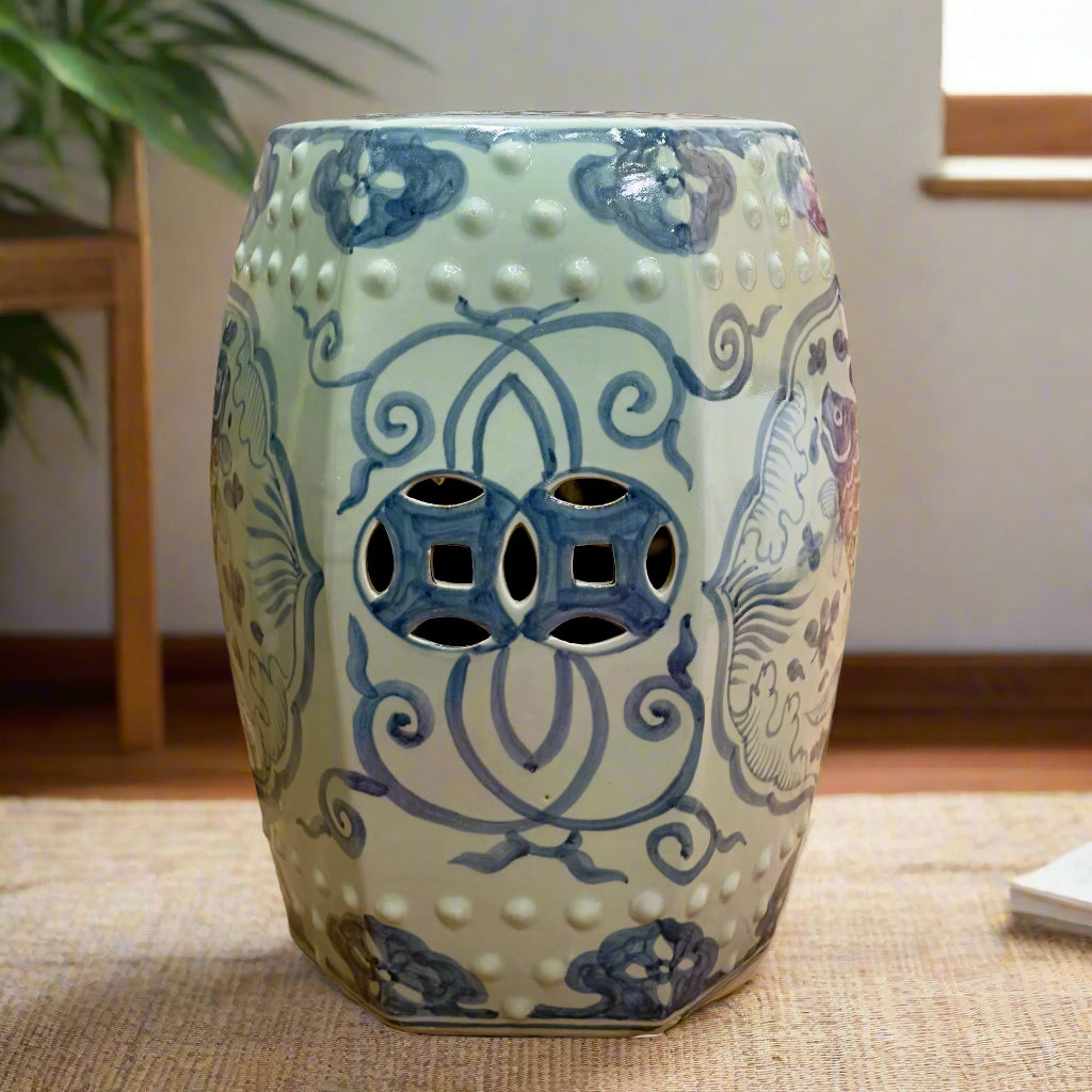 Chinoiserie Blue Cloud Ceramic Stool