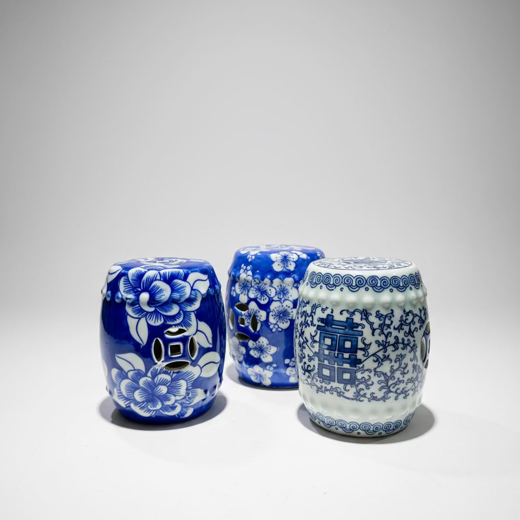 Blue & White Miniature Ceramic Stool