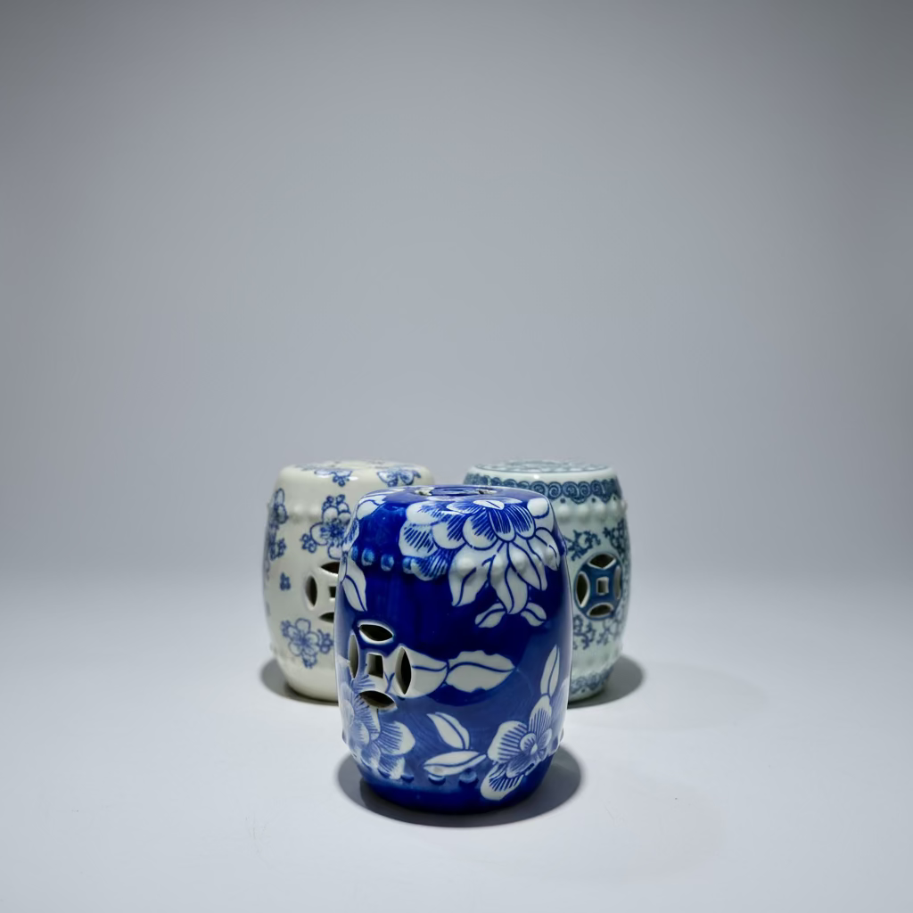 Blue & White Miniature Ceramic Stool