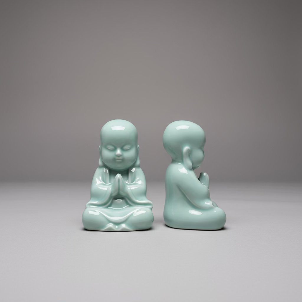 Ceramic Meditating Monk in Celadon Green