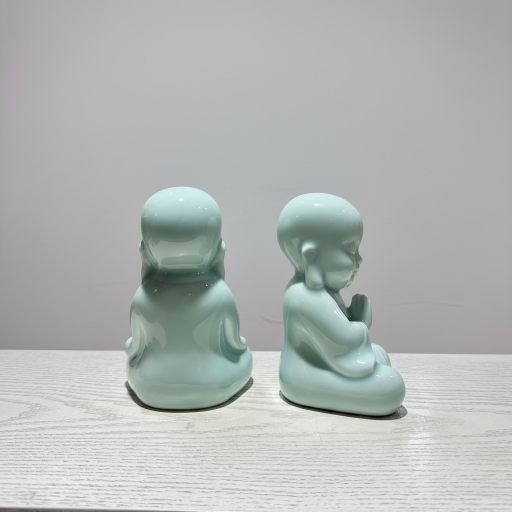 Ceramic Meditating Monk in Celadon Green